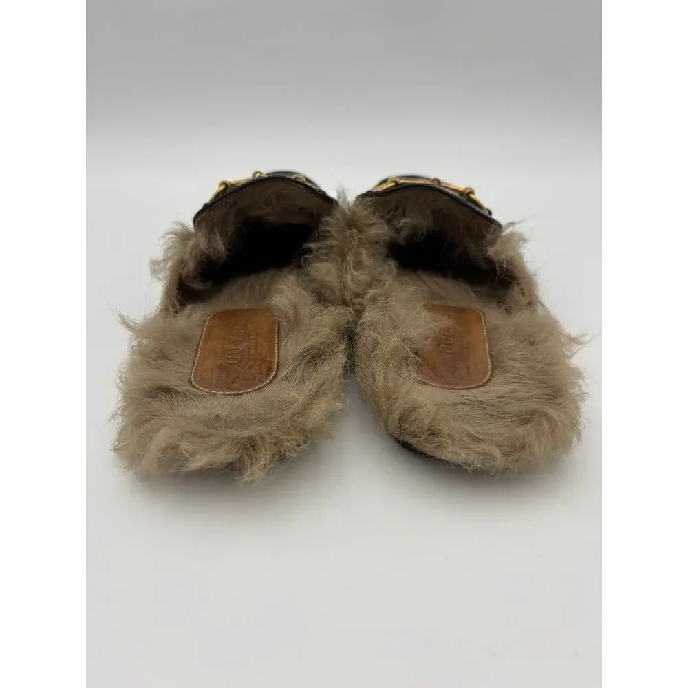 Gucci Princetown Loafer Black Leather Rose Embroidered Horsebit Size 38 / 8 Fur - Picture 10 of 16